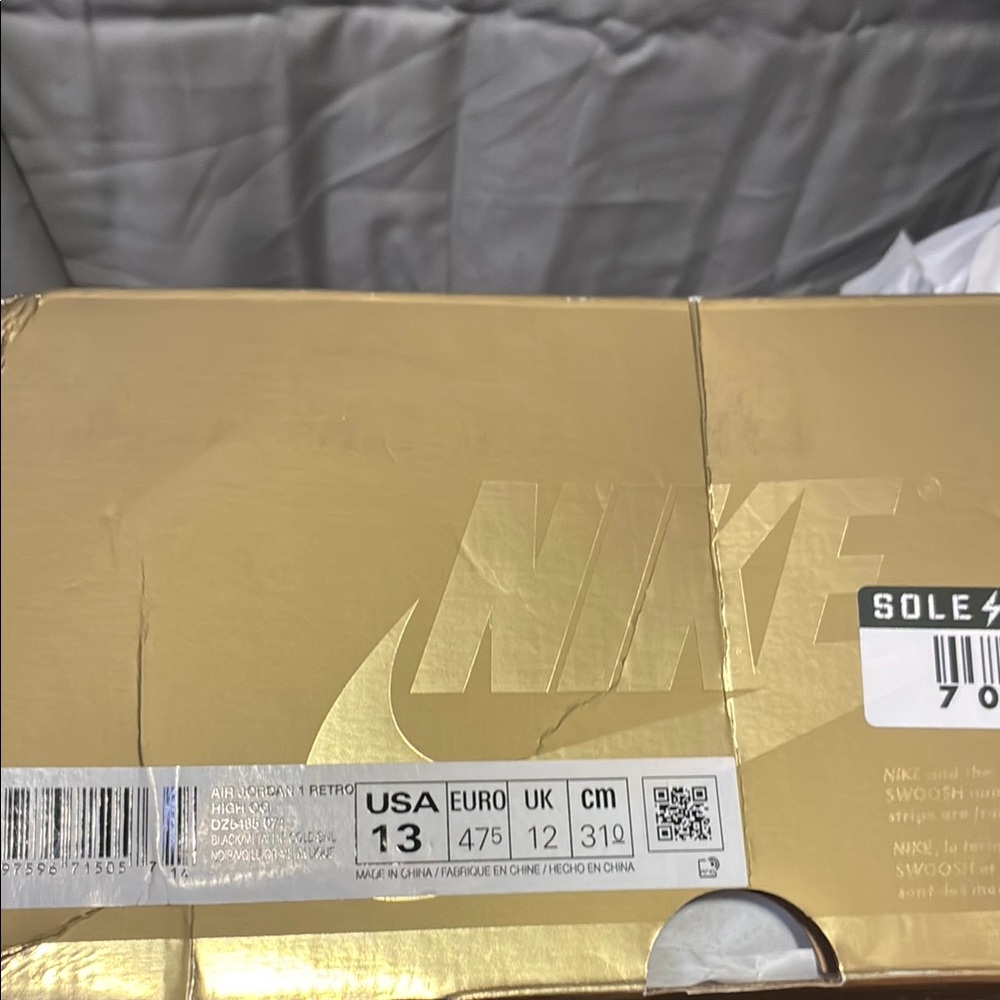 Nike Jordan 1 High Black and Gold High-Top Sneakers - Picture 2 of 5